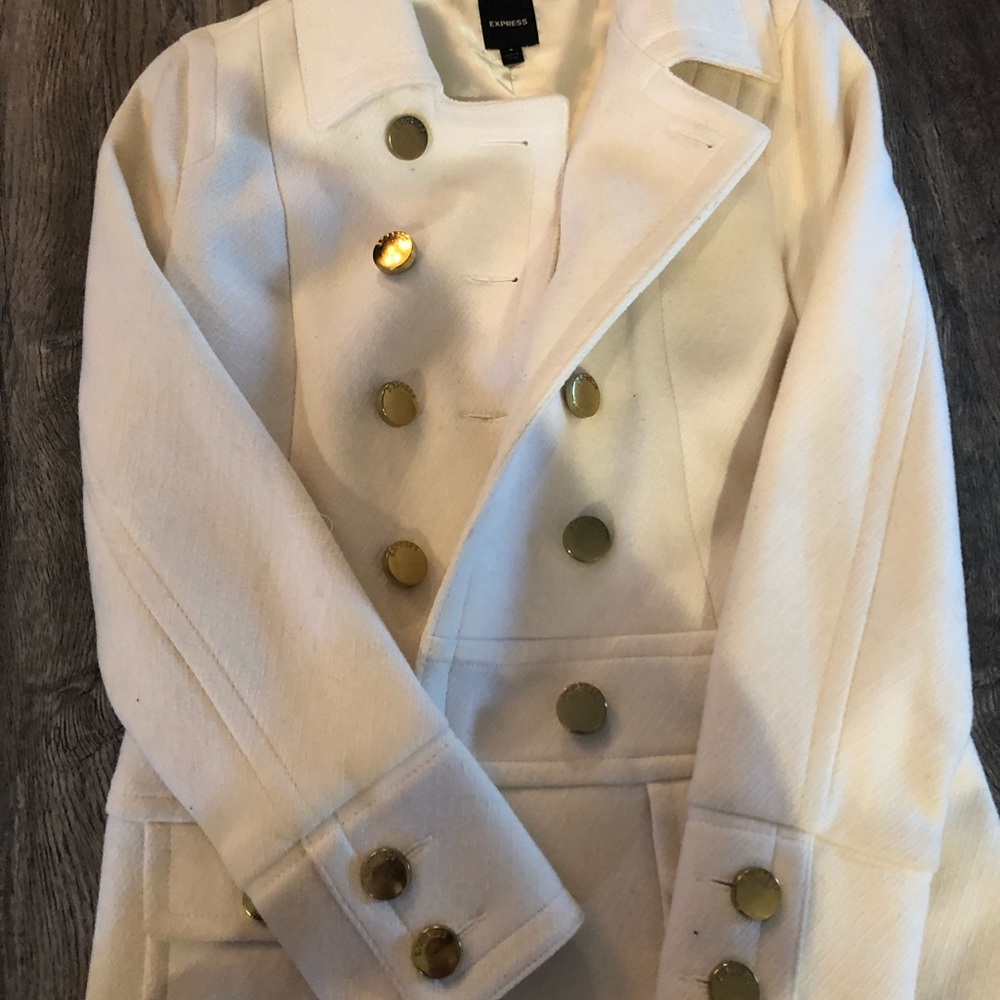 Express Cream Pea Coat with Gold Buttons - Picture 3 of 8